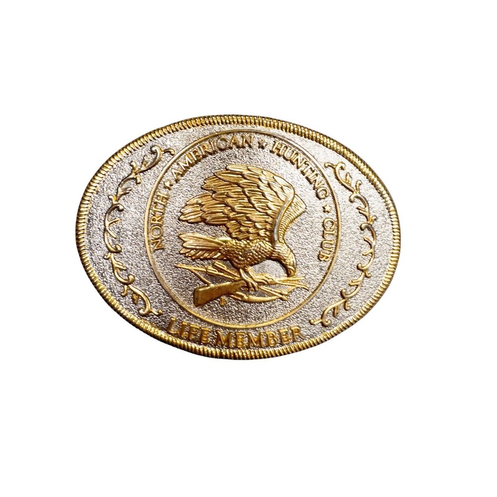 Silver And‎ Gold Eagle North American Hunting Club Life Member Belt Buckle